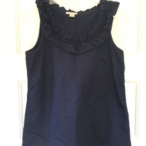 J Crew Navy Ruffled Embellished Neck Top